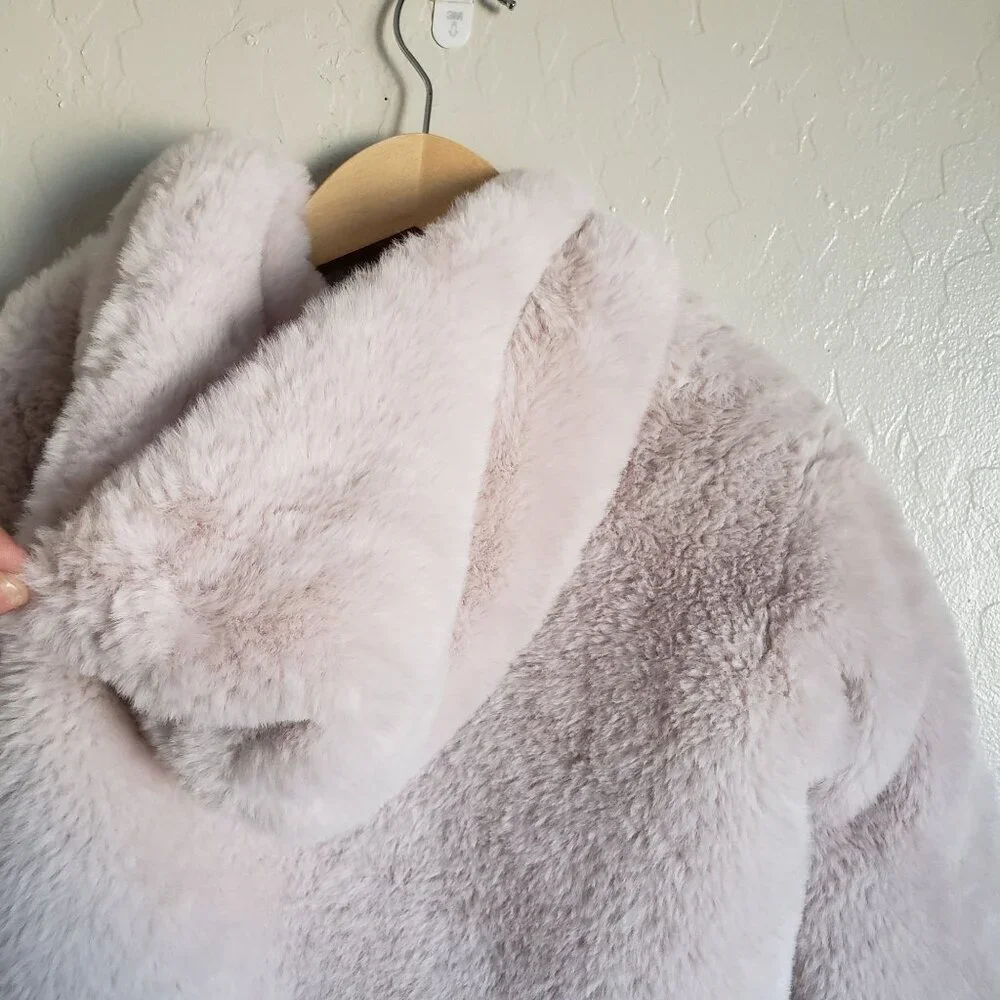 Zara Baby Cozy Soft Faux Fur Hooded Jacket Cream 18-24 Months Full Zip Pockets